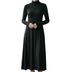 LBisse Travelers Long Sleeve High Neck  Midi Dress Black Women's Size Medium